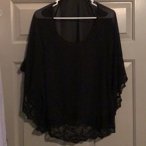 Express lace trim black blouse
